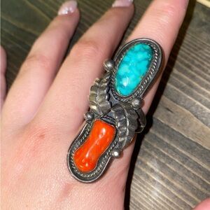 Vintage Turquoise & Coral Ring